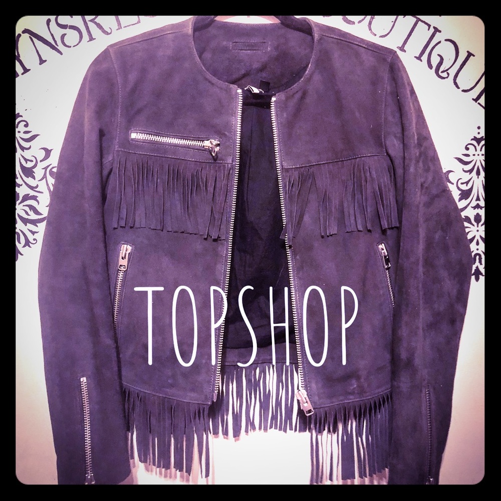 TOPSHOP Genuine Suede Fringe Jacket! MINT! SZ 2!